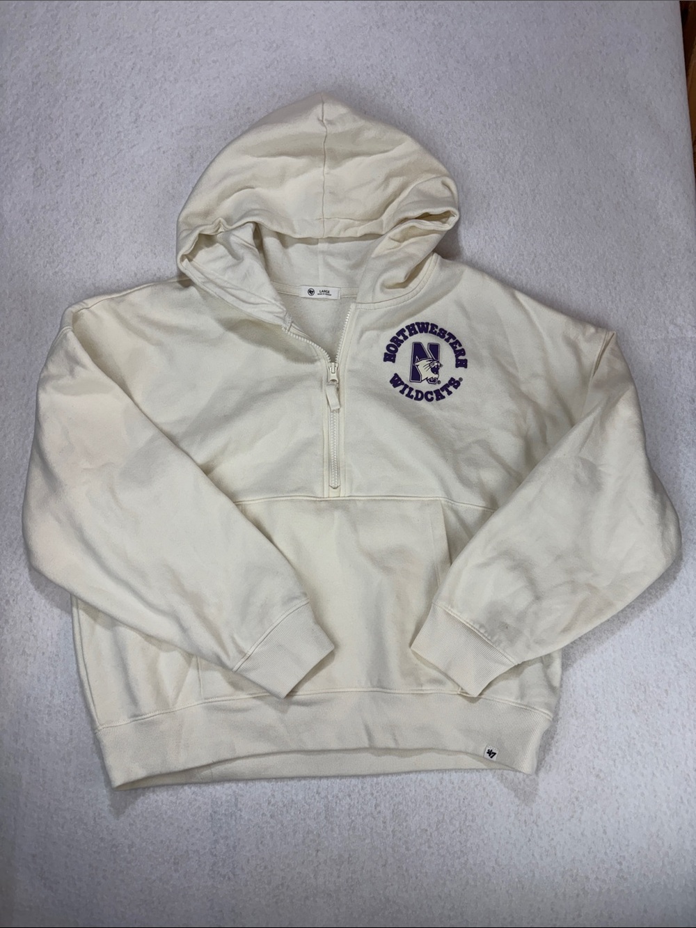 ‘47 BRAND Northwestern Wildcats Cream Half-Zip Hoodie Sz L